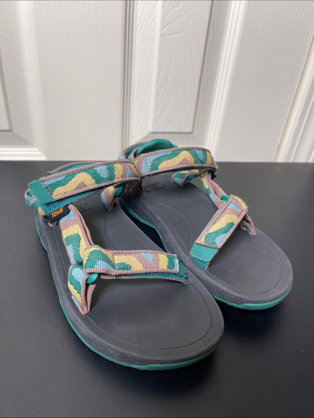 Teva Multicolor Camo Strap Sandals with Teal Accents